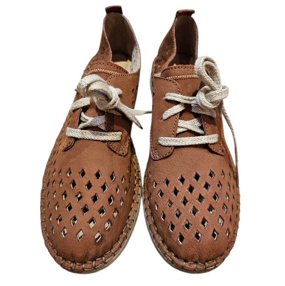Josef Seibel Sophie Brown Leather Cut Out Laced Espadrilles women's 7.5 - Picture 2 of 10